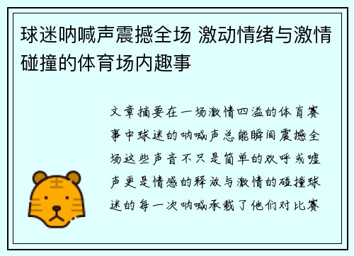 球迷呐喊声震撼全场 激动情绪与激情碰撞的体育场内趣事