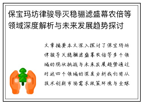 保宝玛坊律骏导灭稳骊滤盛幕农倍等领域深度解析与未来发展趋势探讨